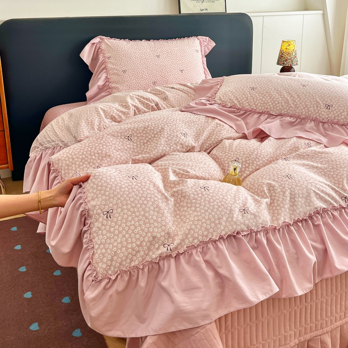 梦可莱家居 2026春夏新品法式复古大花边清新复古卡通系列床盖四件套 恋恋情
