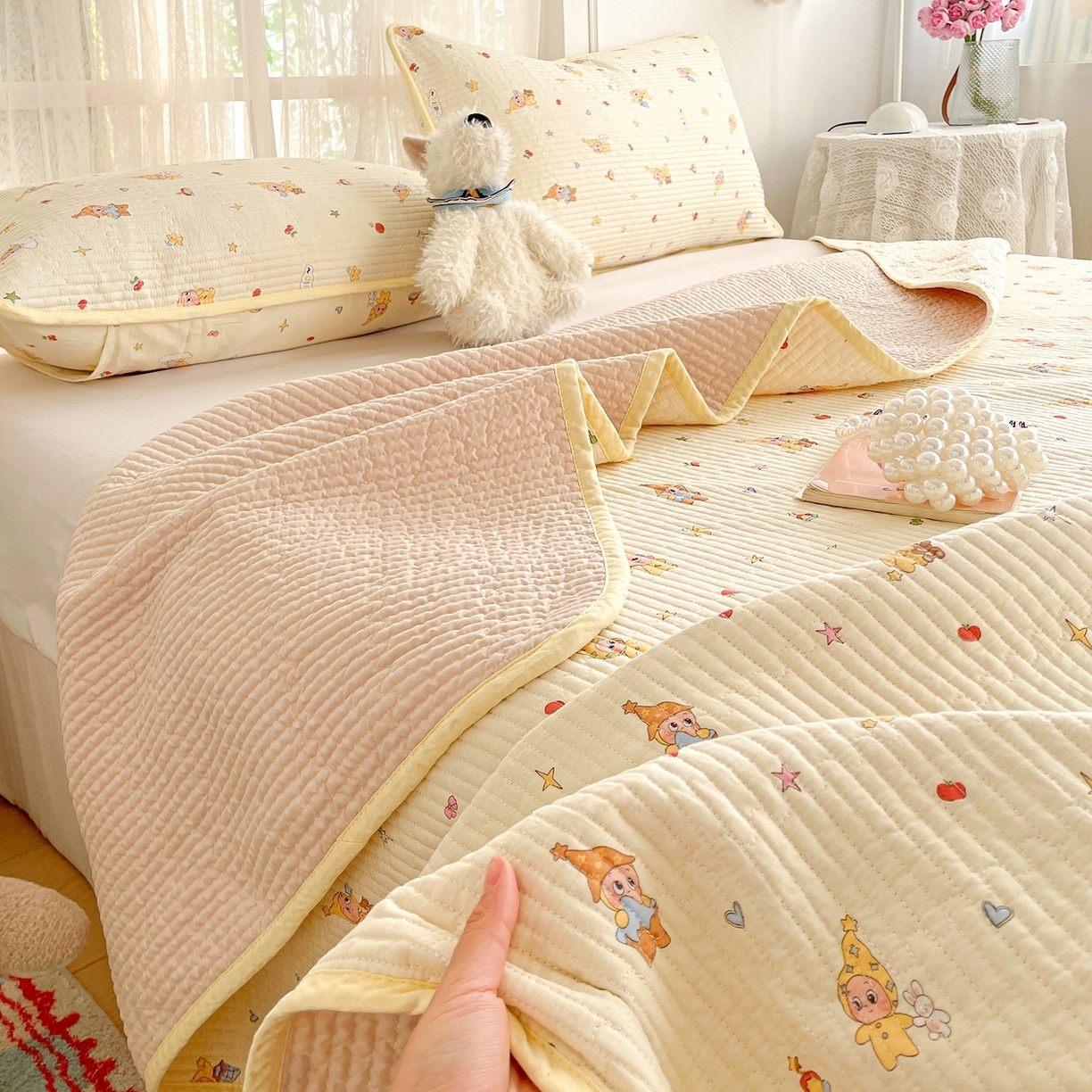 91家纺网 家纺一手货源 找家纺 （总）金丝兔 2026春夏新品全棉床盖三件套纯棉砂洗床盖榻榻米炕盖加厚碎花床单