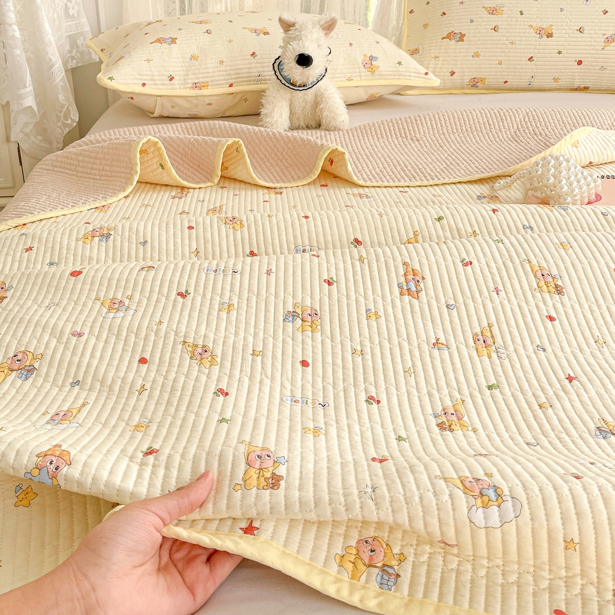 91家纺网 家纺一手货源 找家纺 （总）金丝兔 2026春夏新品全棉床盖三件套纯棉砂洗床盖榻榻米炕盖加厚碎花床单