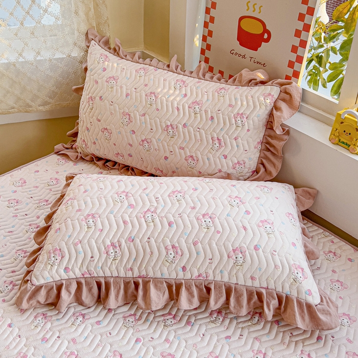 91家纺网 家纺一手货源 找家纺 纽缦家纺 2026春夏新款云朵提花双层纱夹棉绗缝单床笠 床笠单件 小鸥鸥