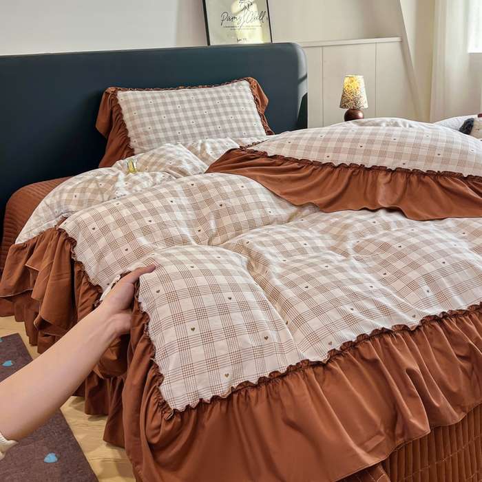 梦可莱家居 2026春夏新品法式复古大花边清新复古卡通系列床盖四件套 田心格