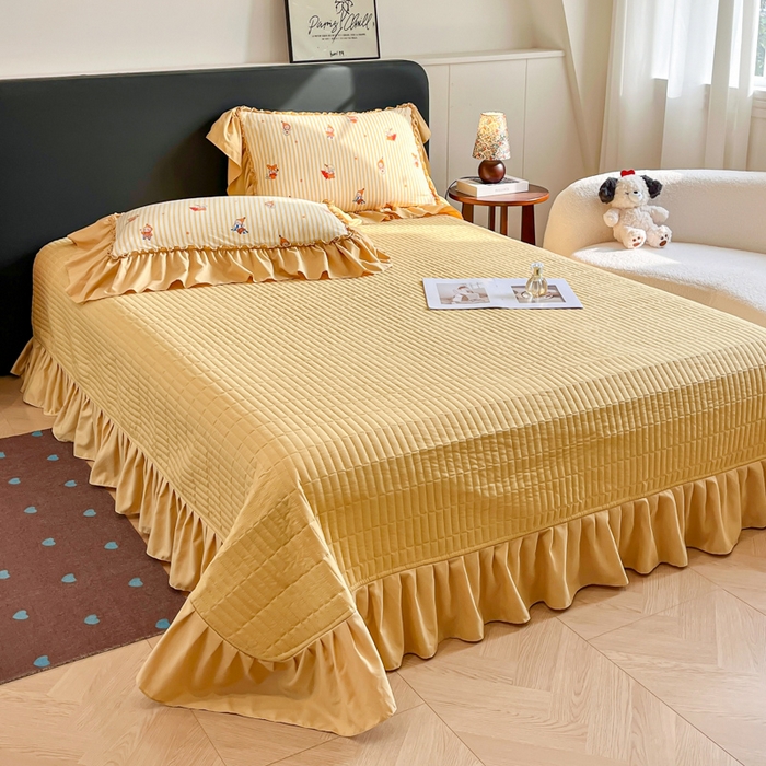 91家纺网 家纺一手货源 找家纺 梦可莱家居 2026春夏新品法式复古大花边清新复古卡通系列床盖四件套 星星伙伴