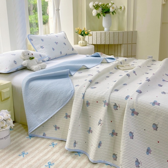 91家纺网 家纺一手货源 找家纺 （总）金丝兔 2025新款小清新斜纹纯棉床盖 全棉夹棉床盖 床盖三件套 榻榻米抗盖绗缝加厚床单