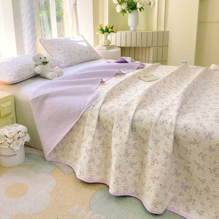 91家纺网 家纺一手货源 找家纺 （总）金丝兔 2025新款小清新斜纹纯棉床盖 全棉夹棉床盖 床盖三件套 榻榻米抗盖绗缝加厚床单