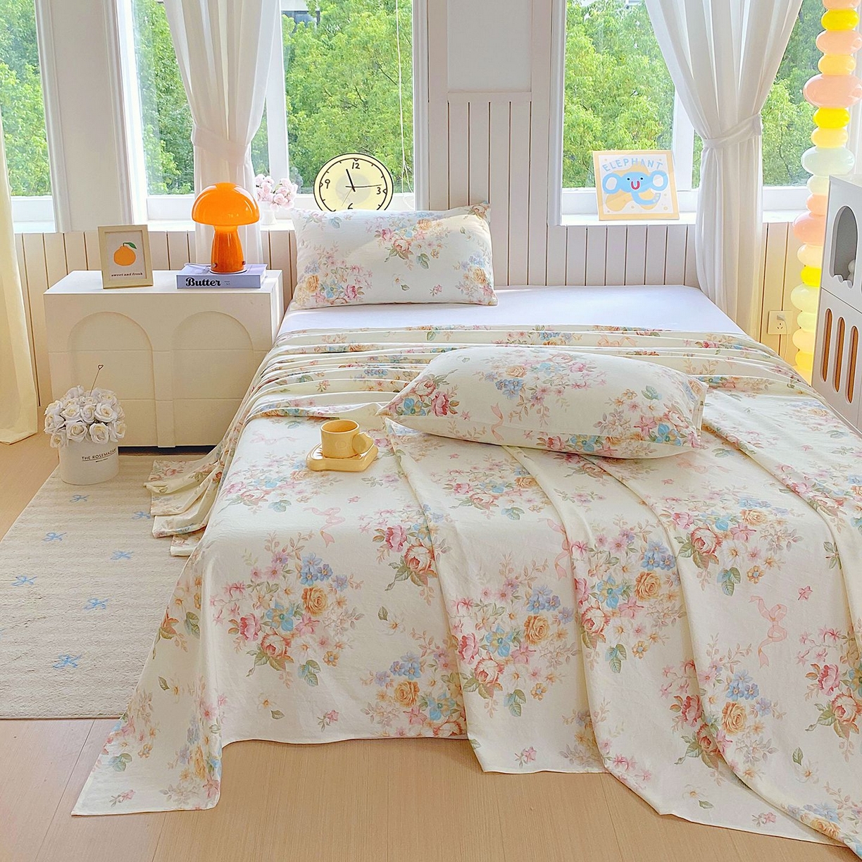 91家纺网 家纺一手货源 找家纺 悦织湾家纺 2026新款斜纹加厚水洗棉超细斜（加厚）木棉床单 床单-春和景明