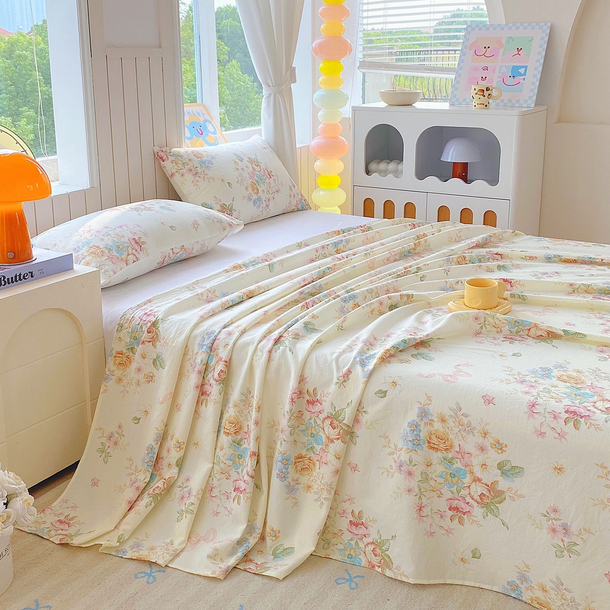 91家纺网 家纺一手货源 找家纺 悦织湾家纺 2026新款斜纹加厚水洗棉超细斜（加厚）木棉床单 床单-春和景明