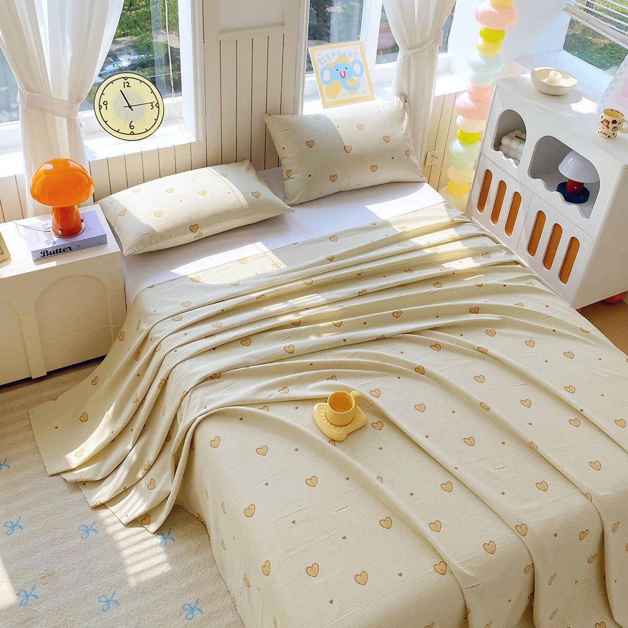 91家纺网 家纺一手货源 找家纺 悦织湾家纺 2026新款斜纹加厚水洗棉超细斜（加厚）木棉床单 床单-爱心浅咖