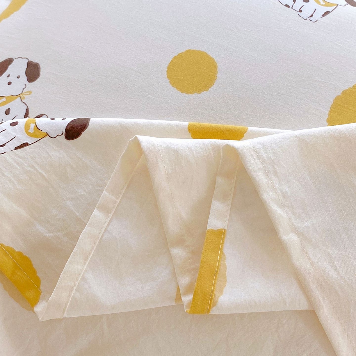 91家纺网 家纺一手货源 找家纺 悦织湾家纺 2026新款斜纹加厚水洗棉超细斜（加厚）木棉床单 床单-波点小狗