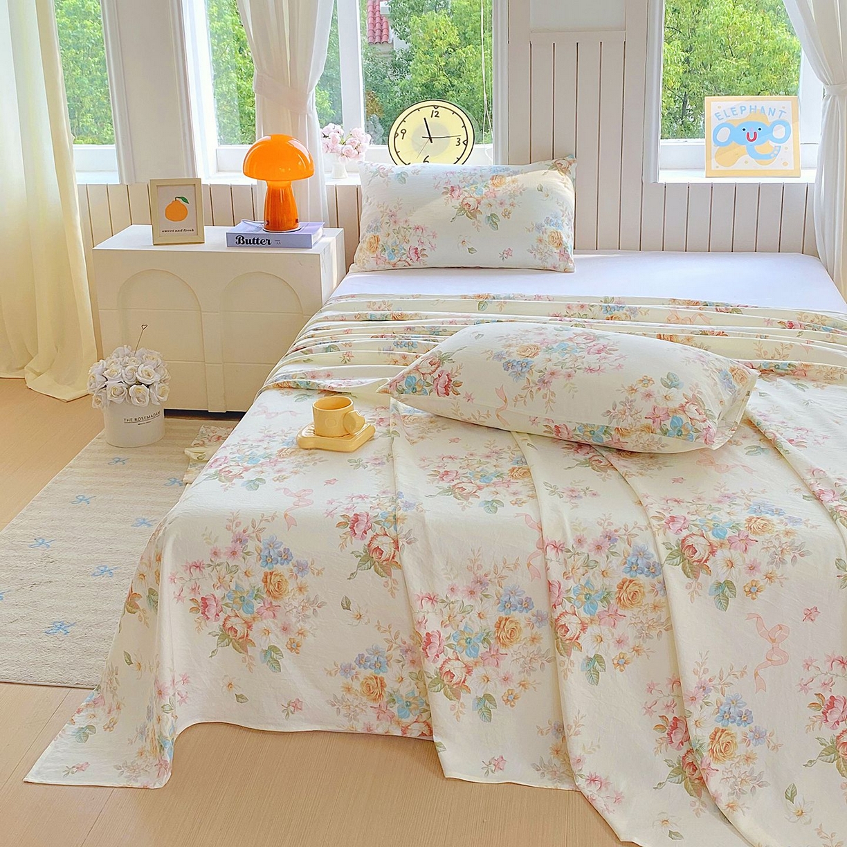 91家纺网 家纺一手货源 找家纺 悦织湾家纺 2026新款斜纹加厚水洗棉超细斜（加厚）木棉床单 床单-春和景明