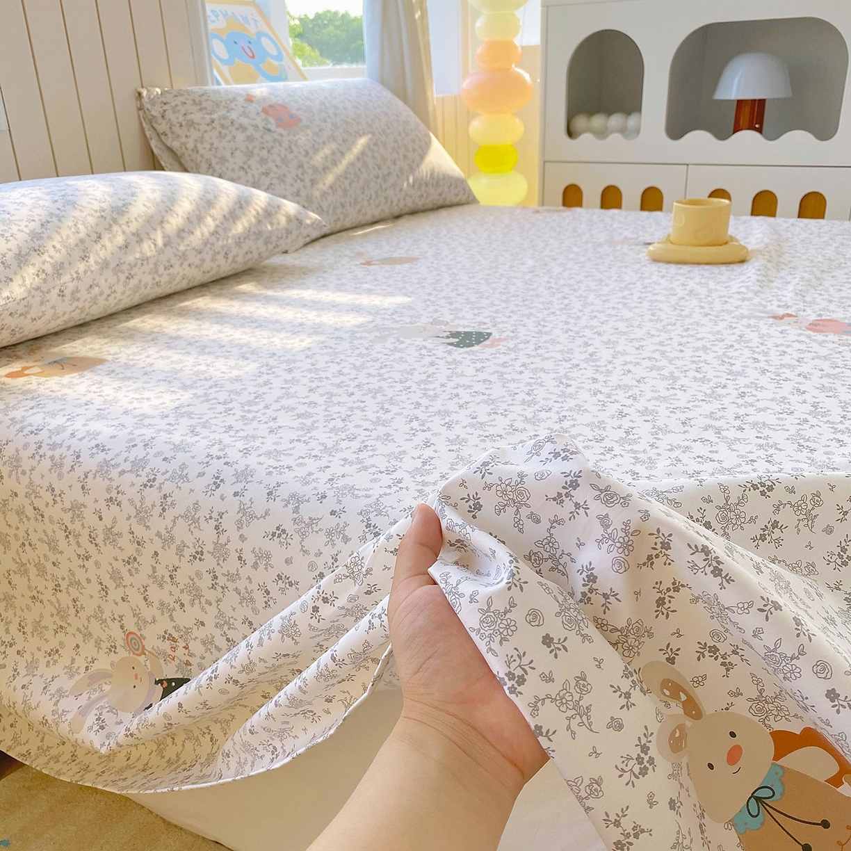 91家纺网 家纺一手货源 找家纺 悦织湾家纺 2026新款斜纹加厚水洗棉超细斜（加厚）木棉床单 床单-花园小兔