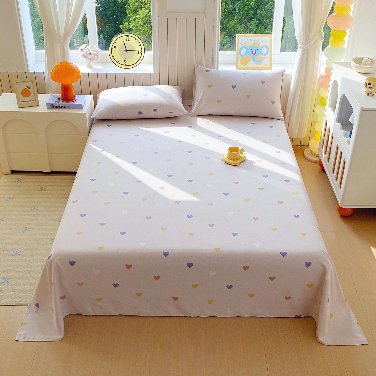 悦织湾家纺 2026新款斜纹加厚水洗棉超细斜（加厚）木棉床单 床单-浪漫爱心