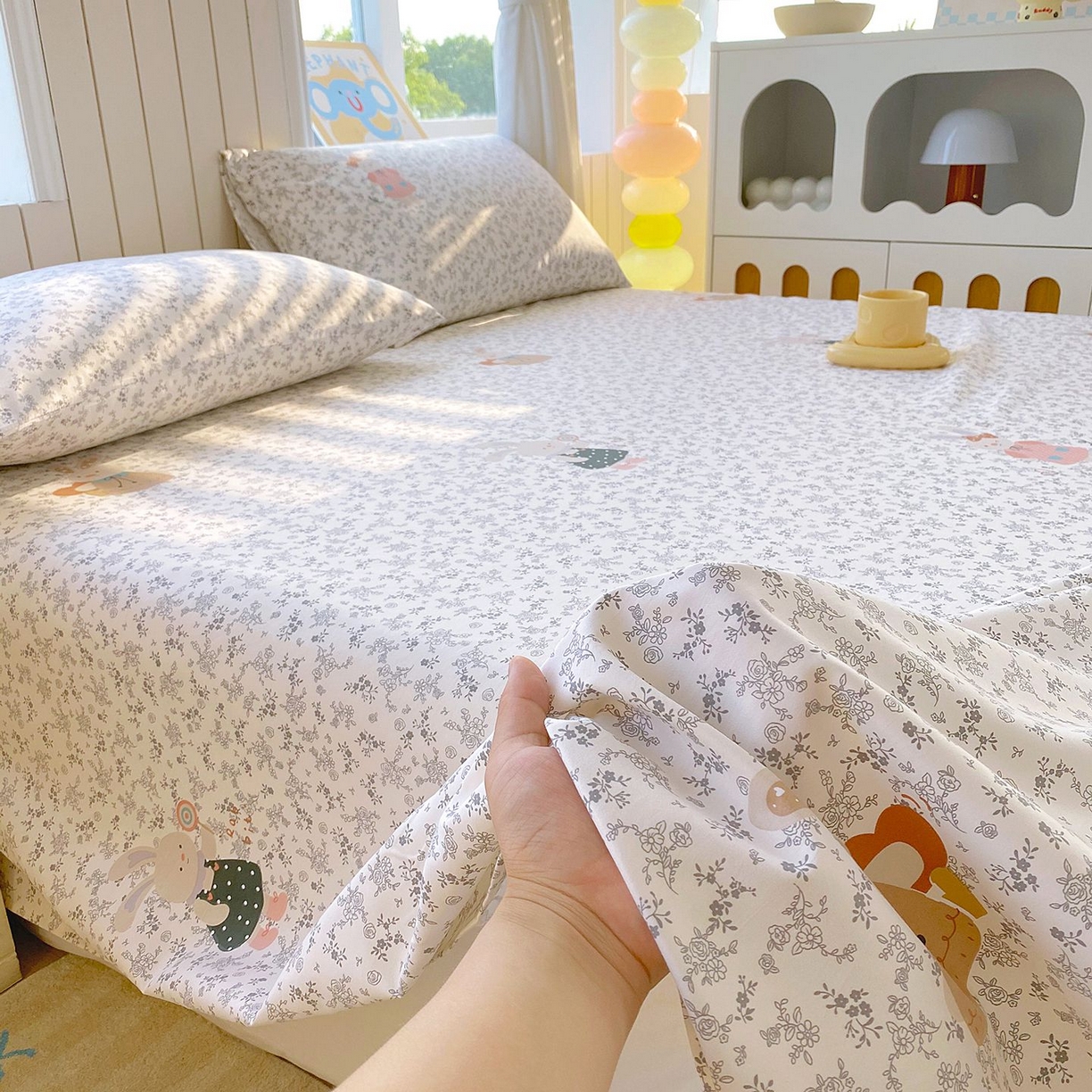 91家纺网 家纺一手货源 找家纺 悦织湾家纺 2026新款斜纹加厚水洗棉超细斜（加厚）木棉床单 床单-花园小兔