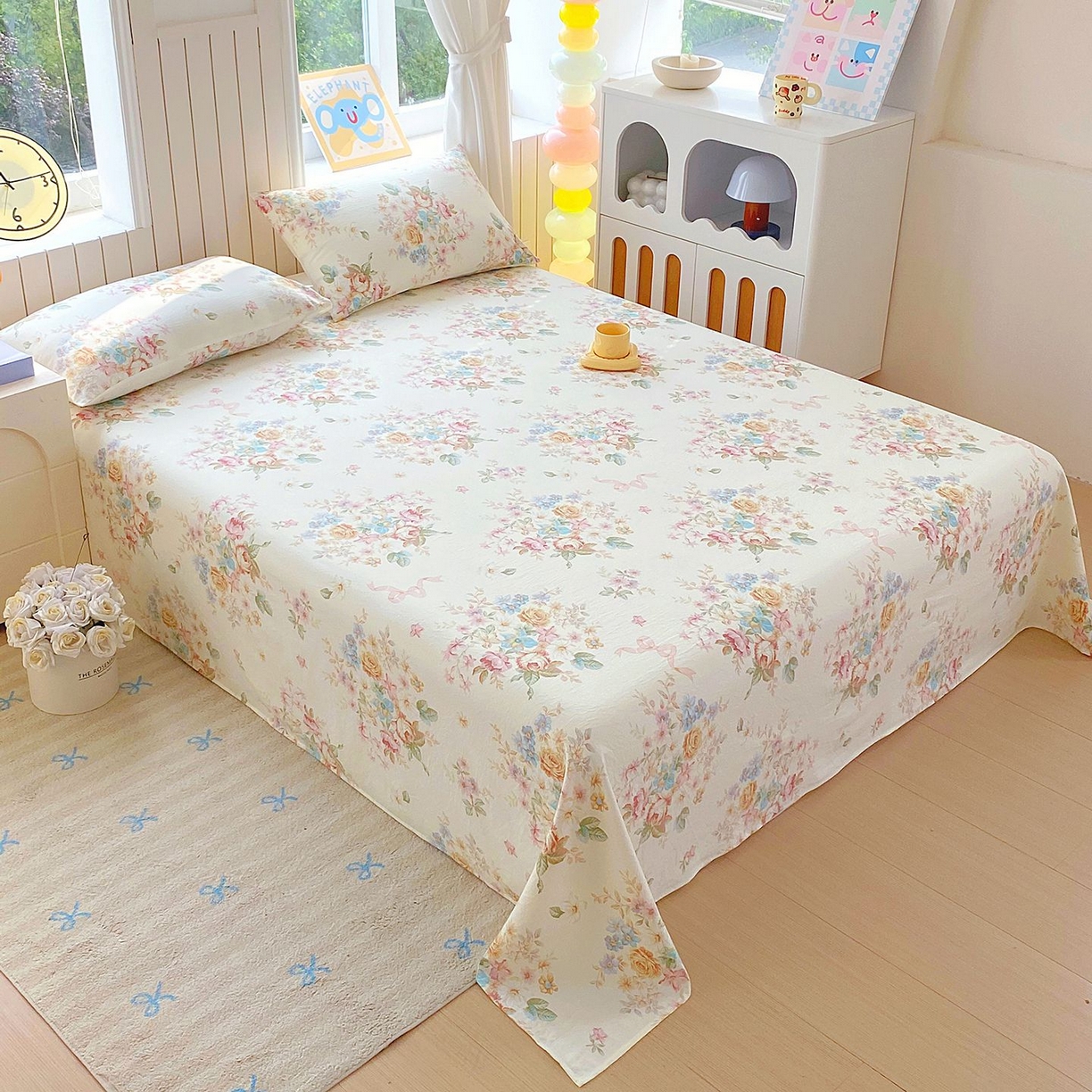 91家纺网 家纺一手货源 找家纺 悦织湾家纺 2026新款斜纹加厚水洗棉超细斜（加厚）木棉床单 床单-春和景明