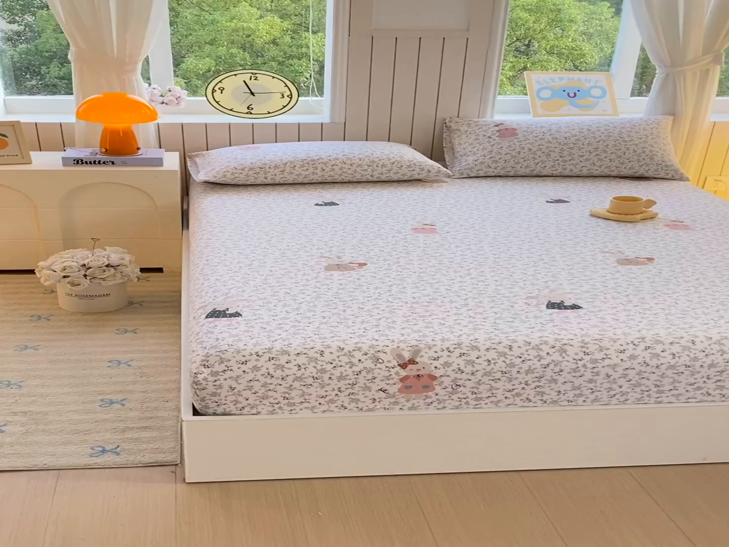 91家纺网 家纺一手货源 找家纺 悦织湾家纺 2026新款斜纹加厚水洗棉超细斜（加厚）木棉床单 床单-花园小兔