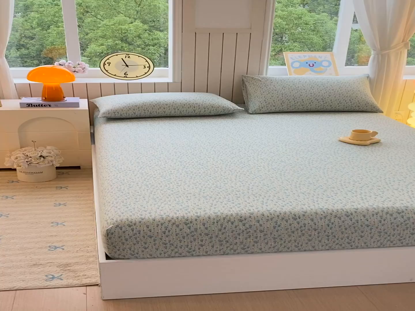 91家纺网 家纺一手货源 找家纺 悦织湾家纺 2026新款斜纹加厚水洗棉超细斜（加厚）木棉床单 床单-雏菊浅绿