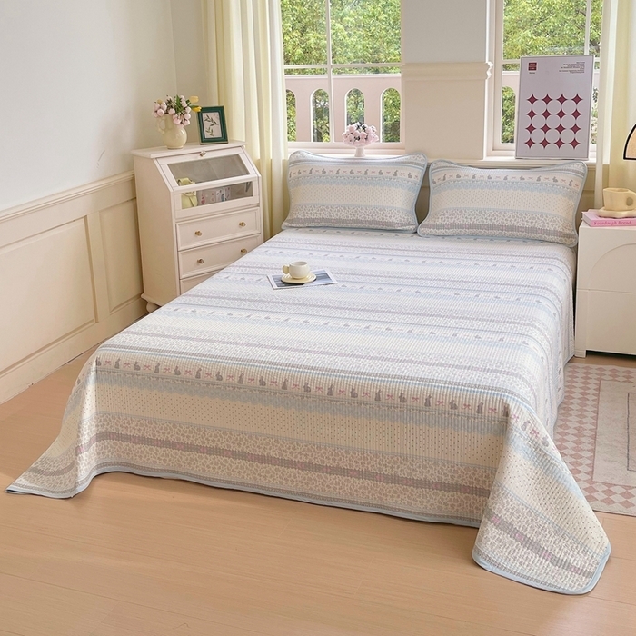 91家纺网 家纺一手货源 找家纺 （总）金丝兔 2025新款小清新斜纹纯棉床盖 全棉夹棉床盖 床盖三件套 榻榻米抗盖绗缝加厚床单