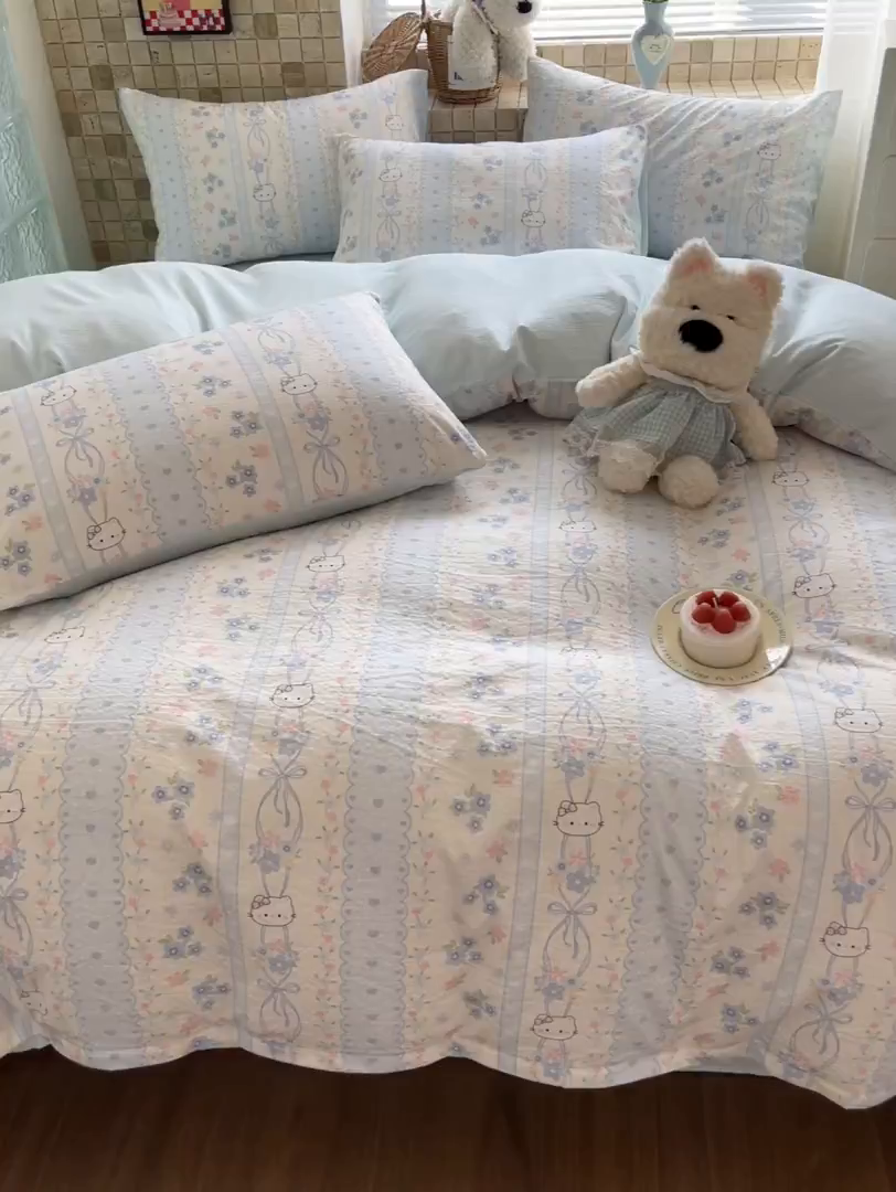 91家纺网 家纺一手货源 找家纺 川悦生活 2026新款云感双层纱木棉四件套 花艺喵喵
