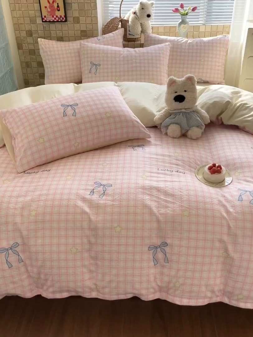 91家纺网 家纺一手货源 找家纺 川悦生活 2026新款云感双层纱木棉四件套 奶油可盐