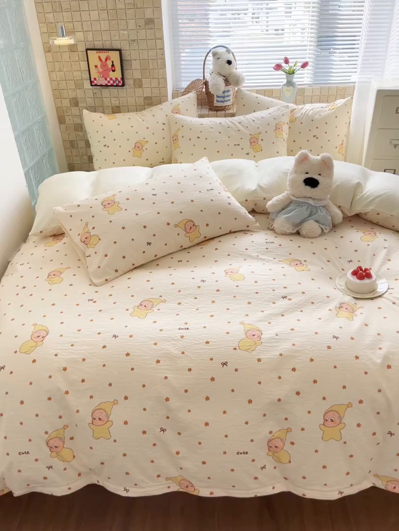 91家纺网 家纺一手货源 找家纺 川悦生活 2026新款云感双层纱木棉四件套 恰星星