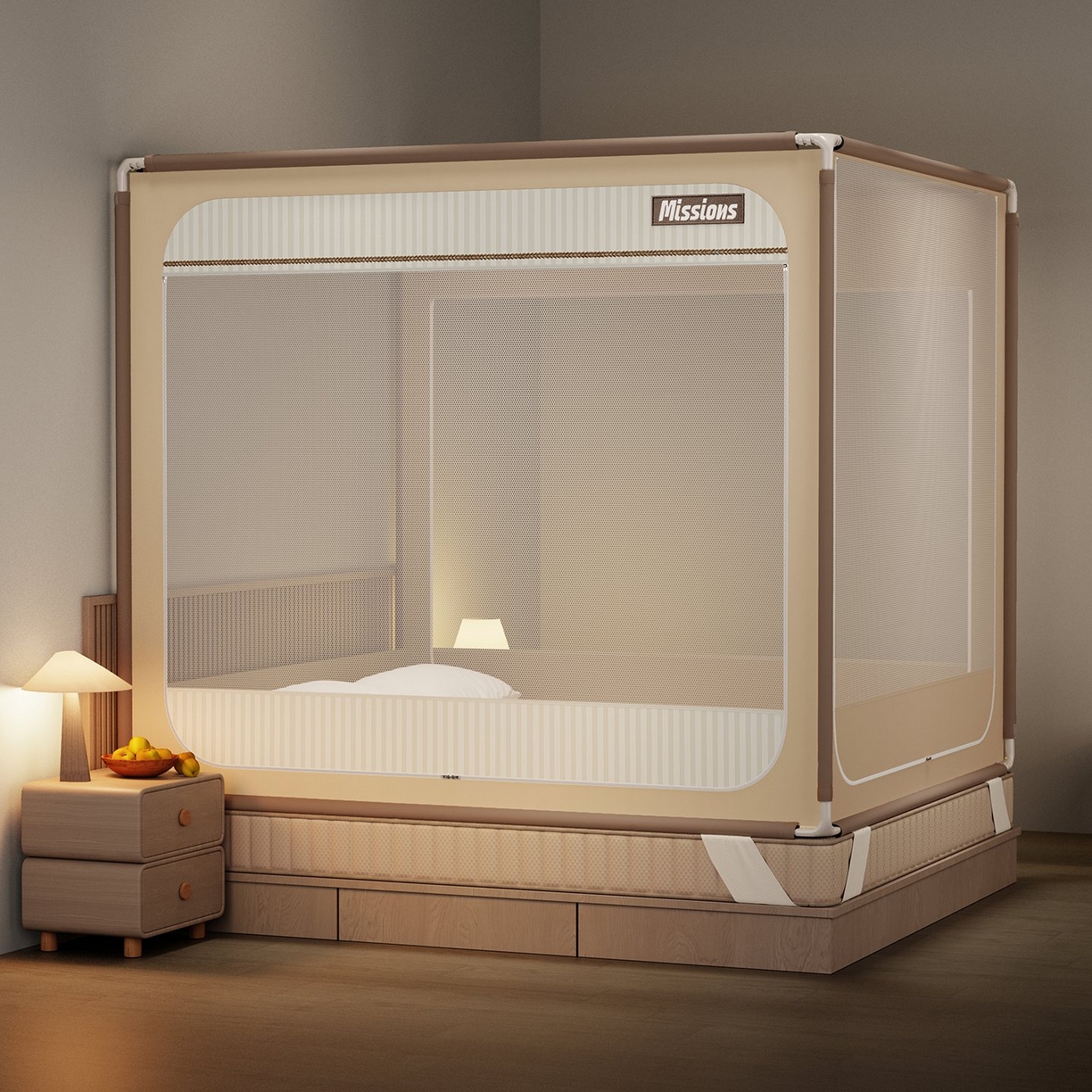 91家纺网 家纺一手货源 找家纺 （总）星际优品 2026新款坐床蚊帐可拆卸全棉底加厚双股双丝防猫抓帐纱-格调款