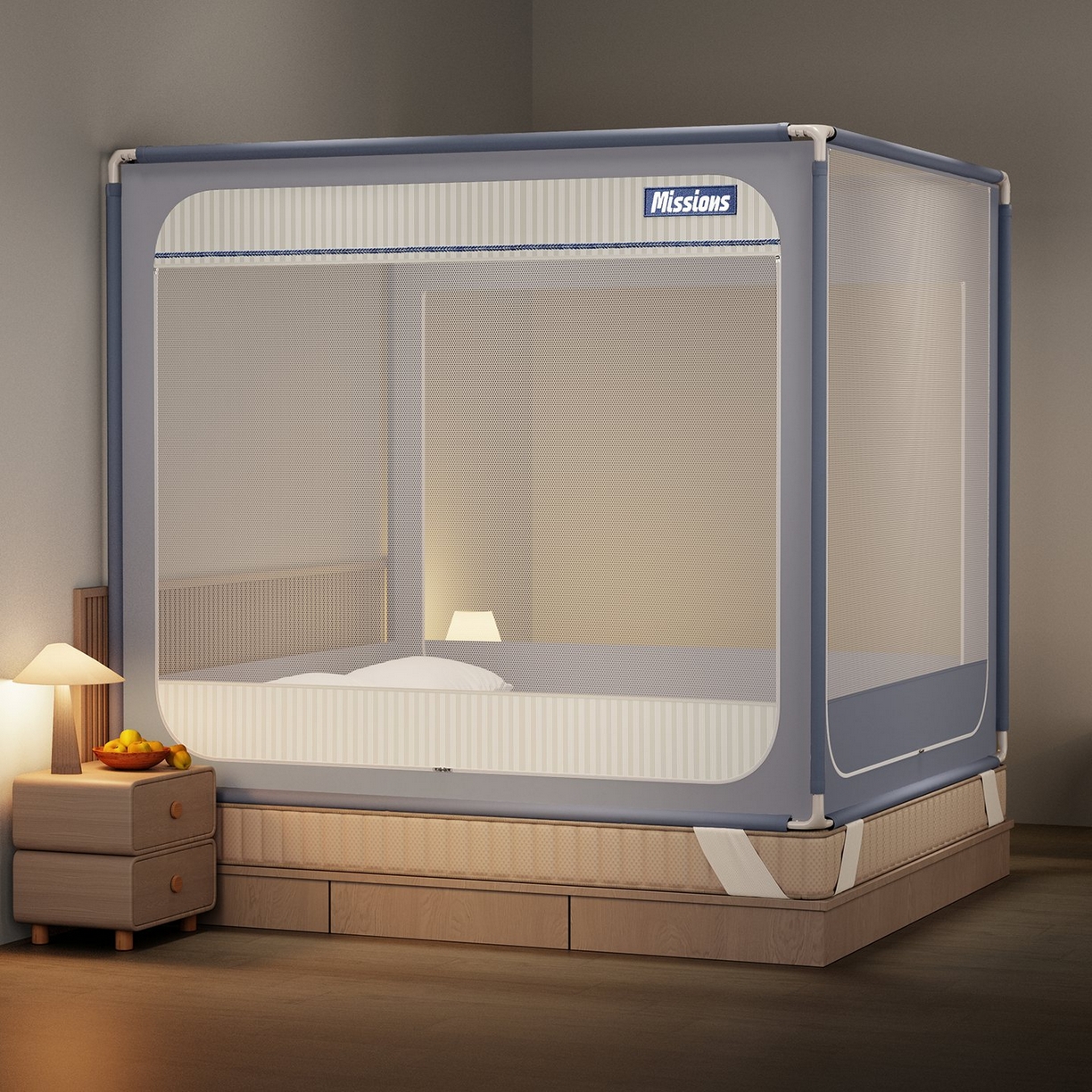 星际优品 2026新款坐床蚊帐可拆卸全棉底加厚双股双丝防猫抓帐纱-格调款 格调-灰蓝