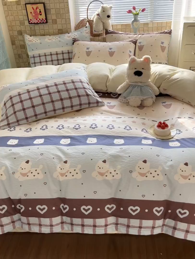 91家纺网 家纺一手货源 找家纺 川悦生活 2026新款云感双层纱木棉四件套 巧克力乐园