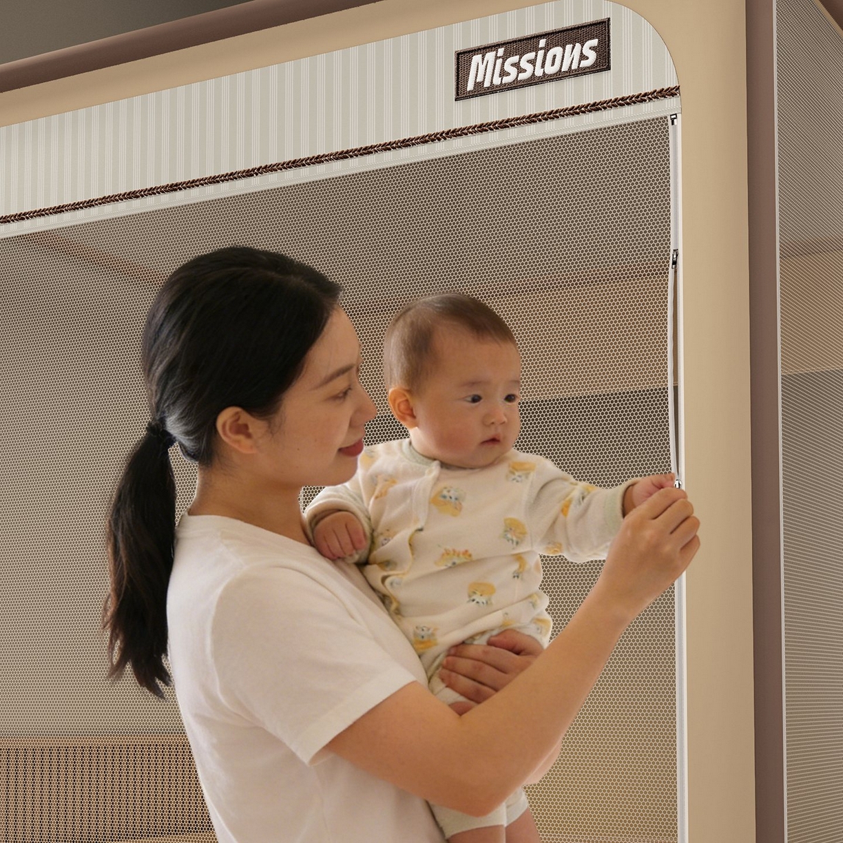 91家纺网 家纺一手货源 找家纺 星际优品 2026新款坐床蚊帐可拆卸全棉底加厚双股双丝防猫抓帐纱-格调款 格调-暖黄