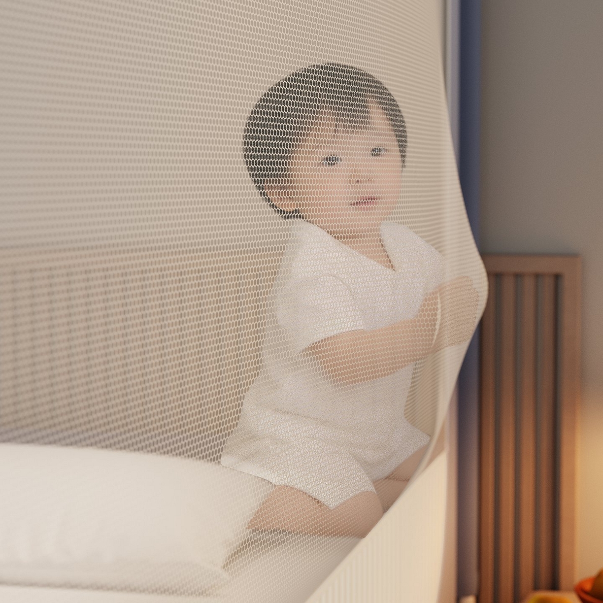 91家纺网 家纺一手货源 找家纺 星际优品 2026新款坐床蚊帐可拆卸全棉底加厚双股双丝防猫抓帐纱-格调款 格调-灰蓝