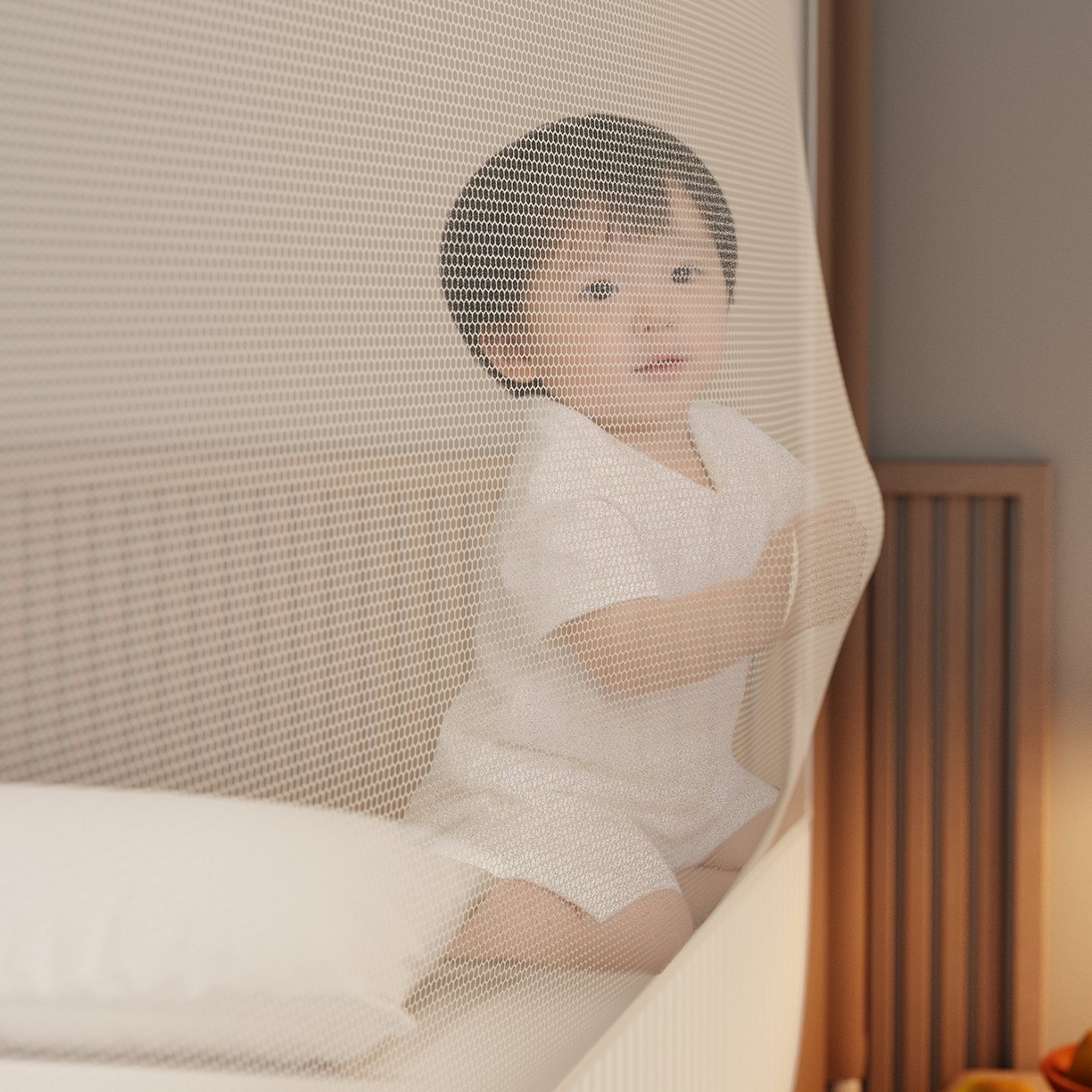 91家纺网 家纺一手货源 找家纺 星际优品 2026新款坐床蚊帐可拆卸全棉底加厚双股双丝防猫抓帐纱-格调款 格调-米色