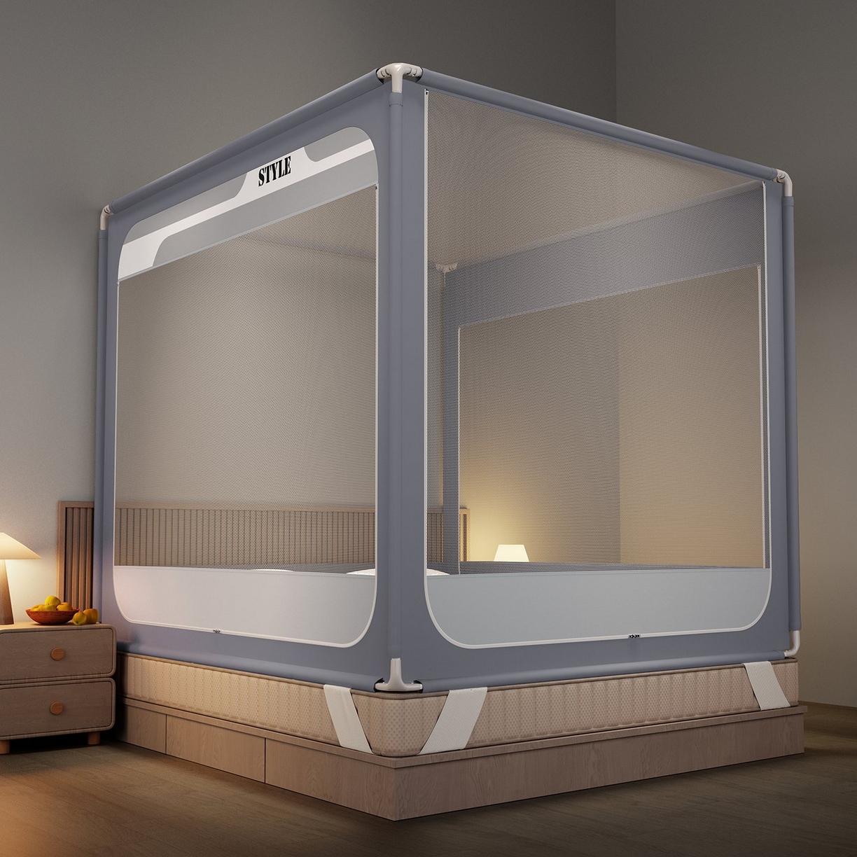 91家纺网 家纺一手货源 找家纺 （总）星际优品 2026新款坐床蚊帐可拆卸全棉底加厚双股双丝防猫抓帐纱-风格款