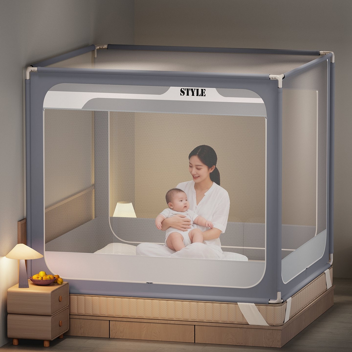 91家纺网 家纺一手货源 找家纺 （总）星际优品 2026新款坐床蚊帐可拆卸全棉底加厚双股双丝防猫抓帐纱-风格款