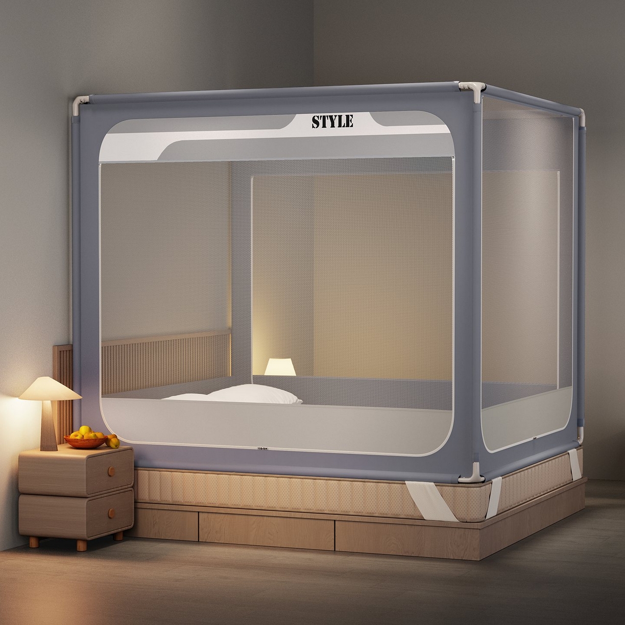 91家纺网 家纺一手货源 找家纺 （总）星际优品 2025新款拉链式坐床防摔蚊帐-清雅系列