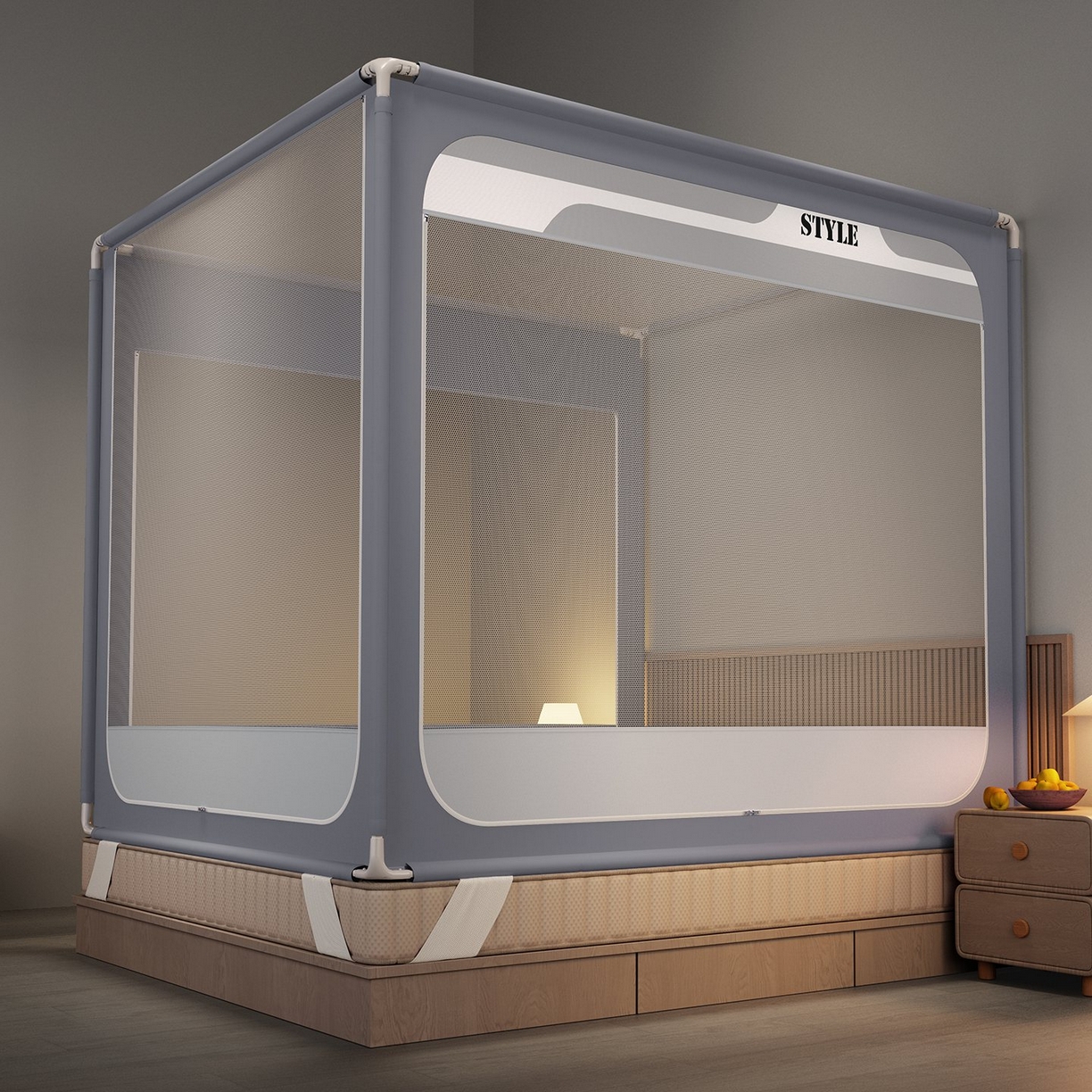 91家纺网 家纺一手货源 找家纺 （总）星际优品 2026新款坐床蚊帐可拆卸全棉底加厚双股双丝防猫抓帐纱-风格款