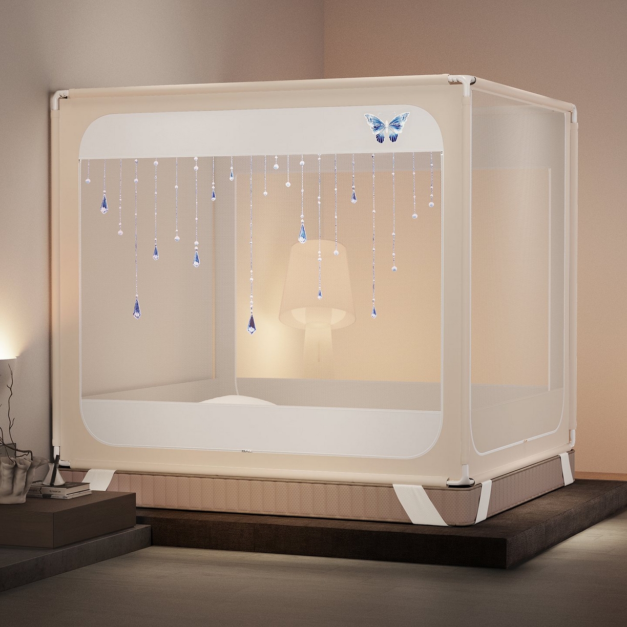 91家纺网 家纺一手货源 找家纺 （总）星际优品 2026新款坐床蚊帐可拆卸全棉底加厚双股双丝防猫抓帐纱-吊钻款