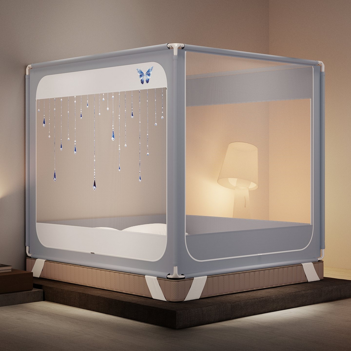 91家纺网 家纺一手货源 找家纺 （总）星际优品 2026新款坐床蚊帐可拆卸全棉底加厚双股双丝防猫抓帐纱-吊钻款