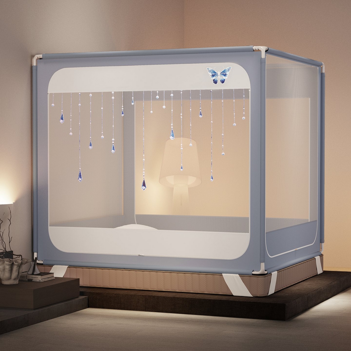 91家纺网 家纺一手货源 找家纺 （总）星际优品 2025新款拉链式坐床防摔蚊帐-清雅系列