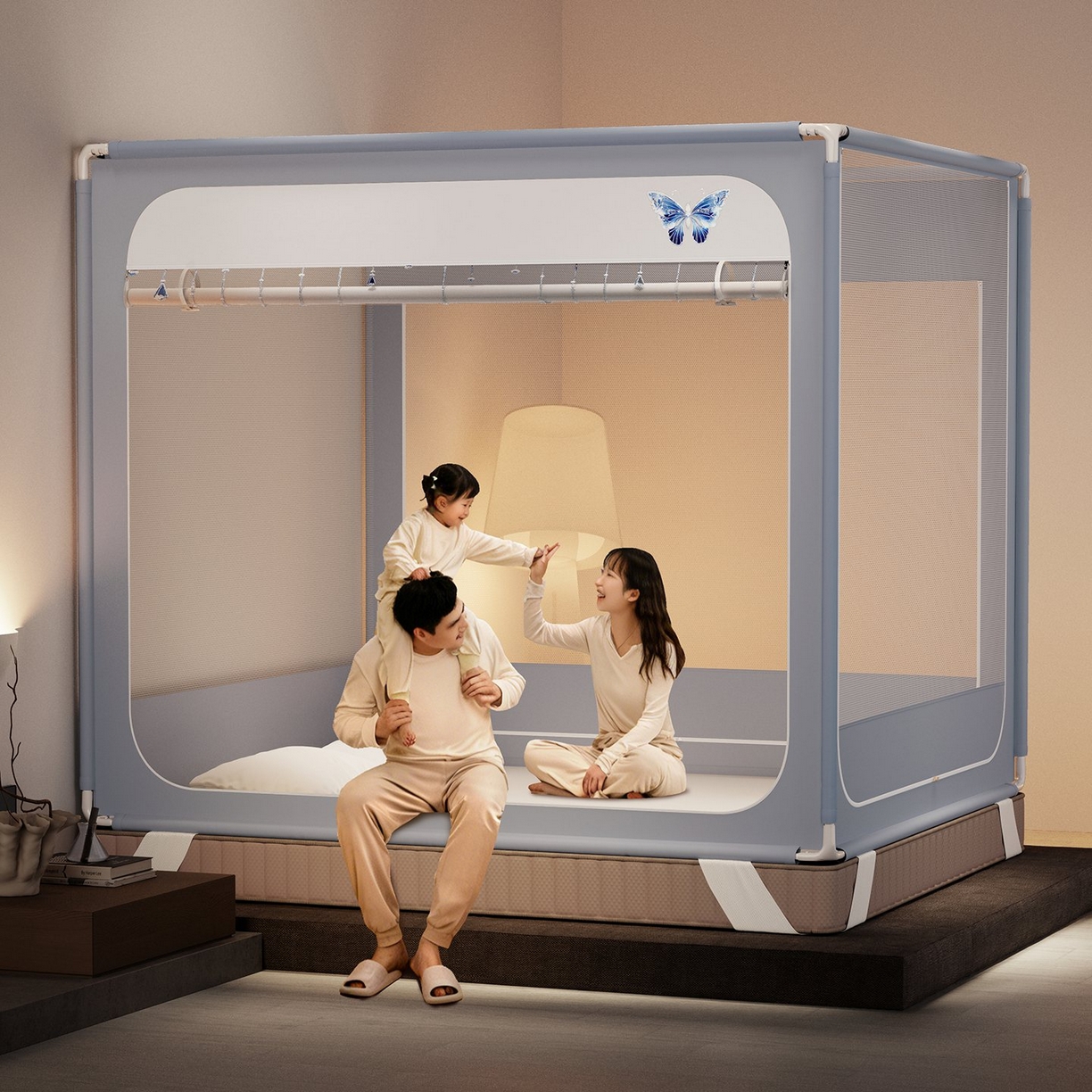 91家纺网 家纺一手货源 找家纺 （总）星际优品 2026新款坐床蚊帐可拆卸全棉底加厚双股双丝防猫抓帐纱-吊钻款