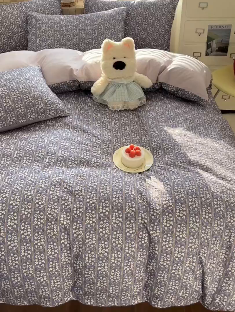 91家纺网 家纺一手货源 找家纺 川悦生活 2026新款云感双层纱木棉四件套 西斯花圃