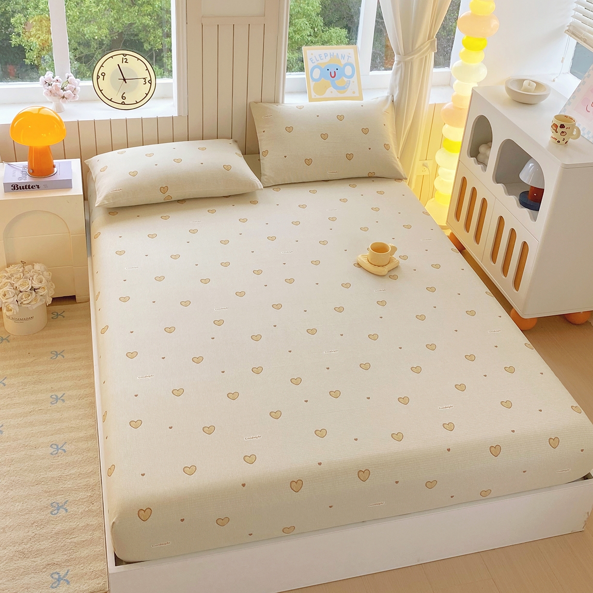 91家纺网 家纺一手货源 找家纺 悦织湾家纺 2026新款斜纹加厚水洗棉超细斜（加厚）木棉床笠-席梦思保护套 床笠-爱心浅咖