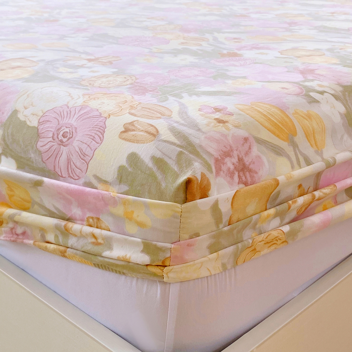 91家纺网 家纺一手货源 找家纺 悦织湾家纺 2026新款斜纹加厚水洗棉超细斜（加厚）木棉床笠-席梦思保护套 床笠-莫奈油画