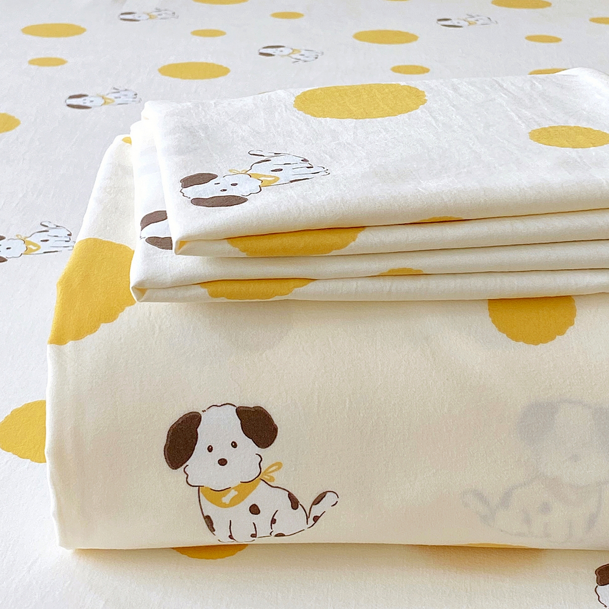 91家纺网 家纺一手货源 找家纺 悦织湾家纺 2026新款斜纹加厚水洗棉超细斜（加厚）木棉床笠-席梦思保护套 床笠-波点小狗