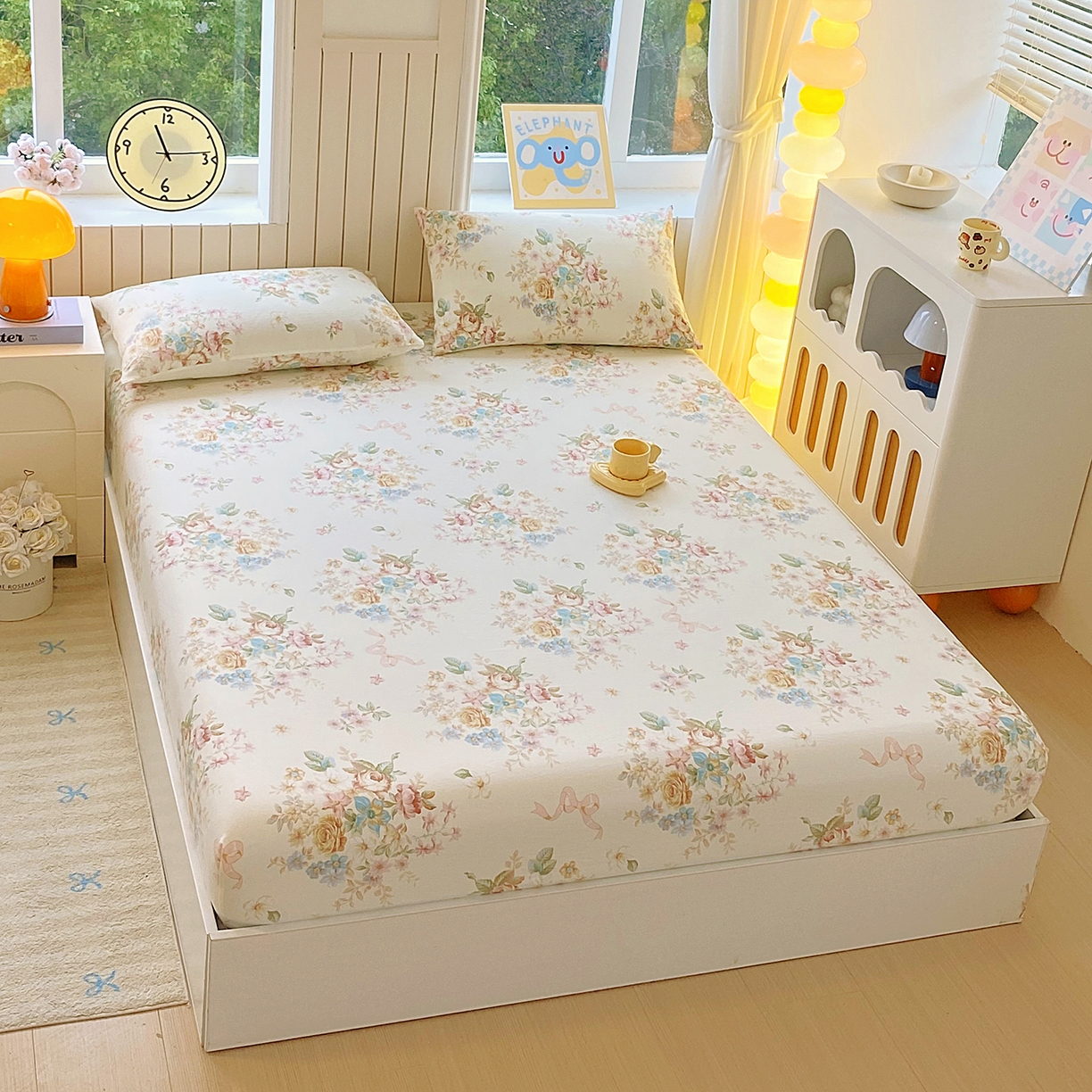 91家纺网 家纺一手货源 找家纺 悦织湾家纺 2026新款斜纹加厚水洗棉超细斜（加厚）木棉床笠-席梦思保护套 床笠-春和景明