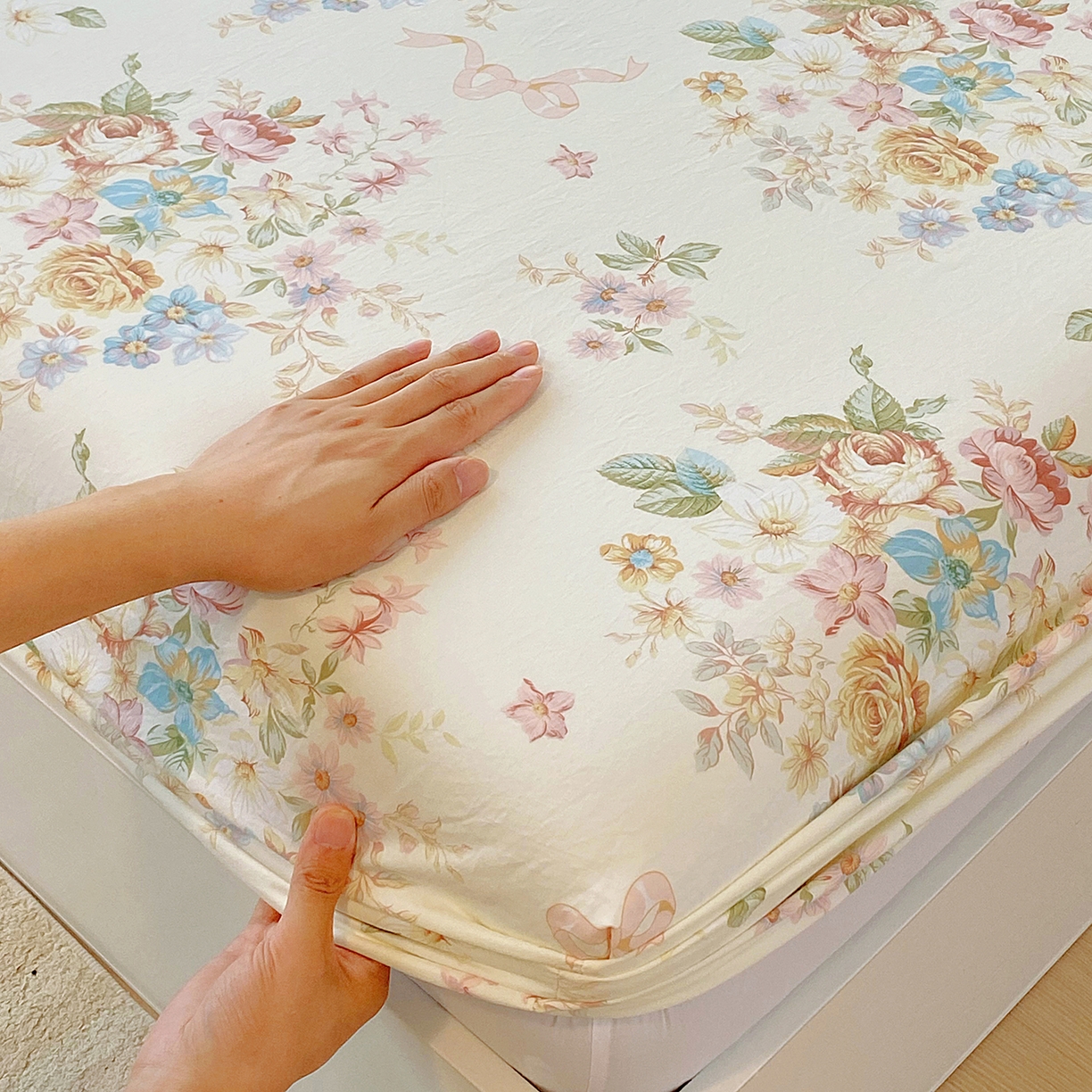 91家纺网 家纺一手货源 找家纺 悦织湾家纺 2026新款斜纹加厚水洗棉超细斜（加厚）木棉床笠-席梦思保护套 床笠-春和景明