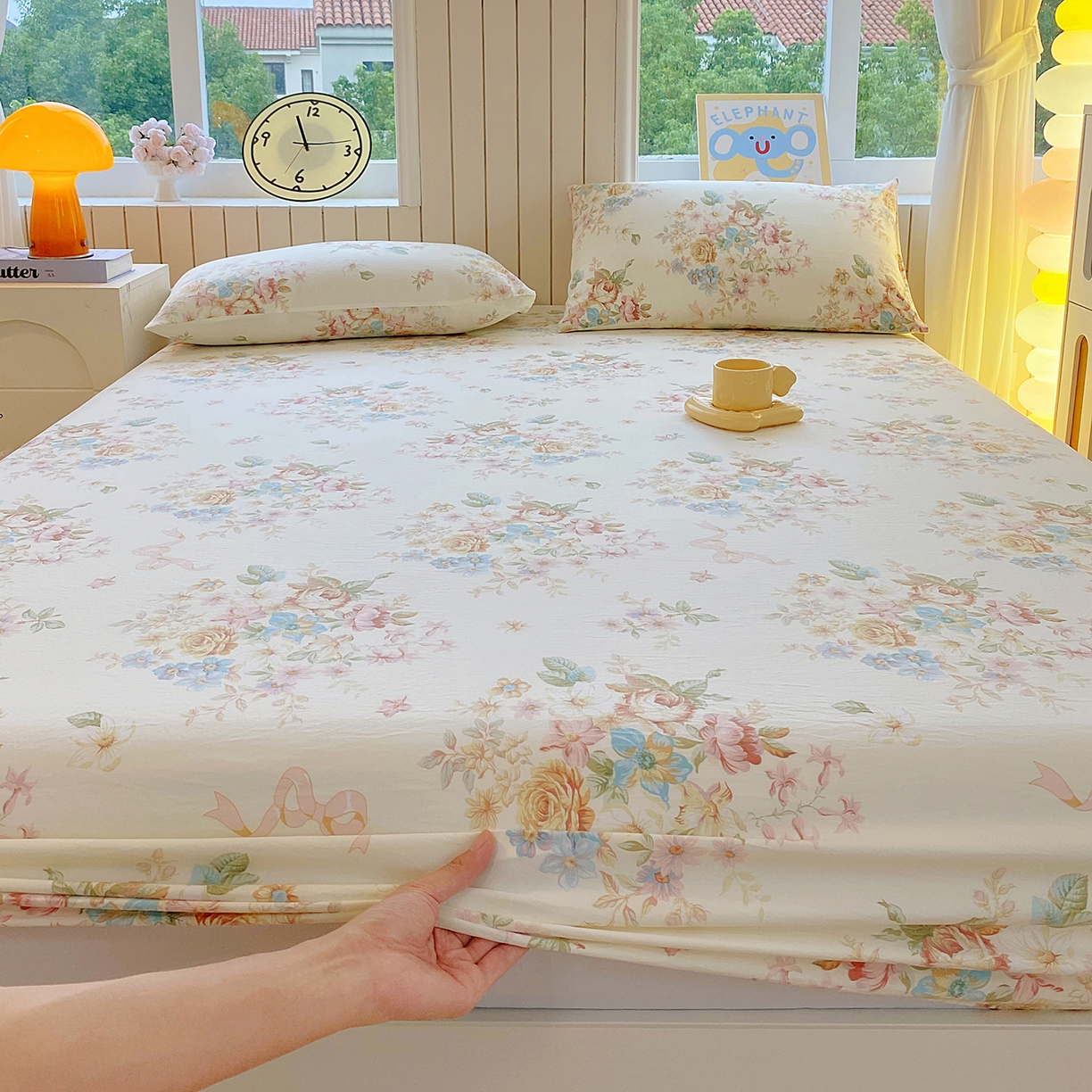 91家纺网 家纺一手货源 找家纺 悦织湾家纺 2026新款斜纹加厚水洗棉超细斜（加厚）木棉床笠-席梦思保护套 床笠-春和景明