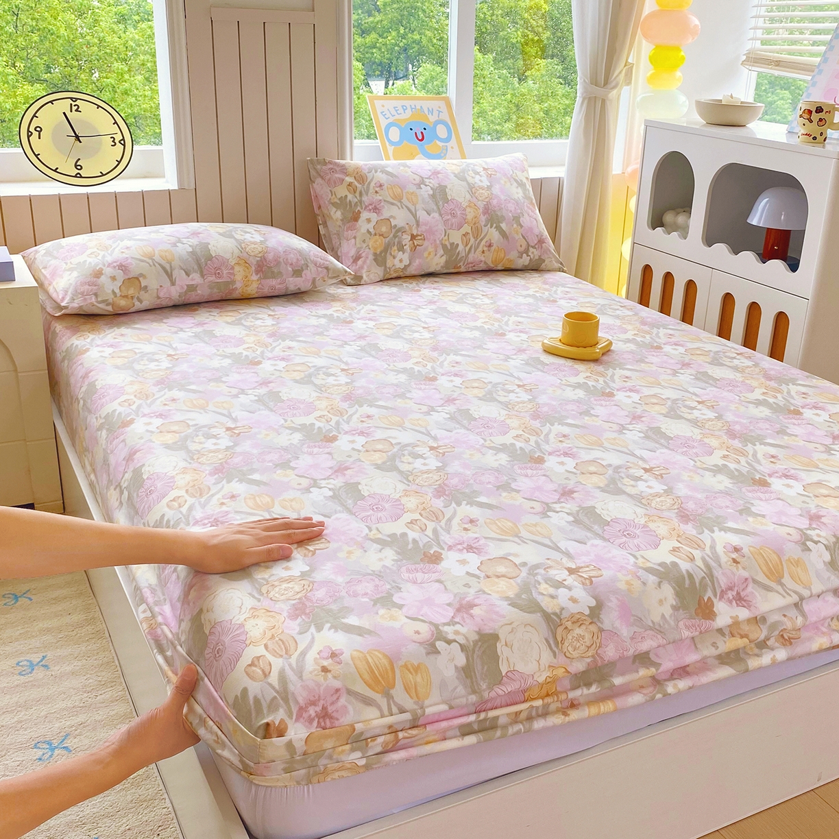 91家纺网 家纺一手货源 找家纺 悦织湾家纺 2026新款斜纹加厚水洗棉超细斜（加厚）木棉床笠-席梦思保护套 床笠-莫奈油画