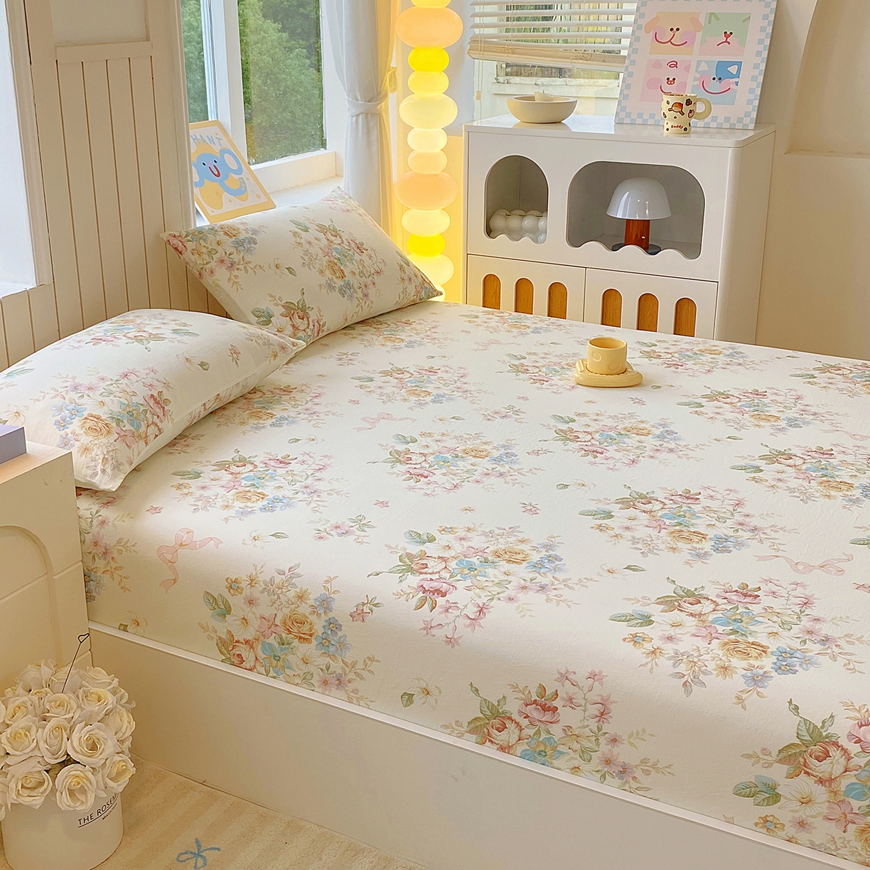 91家纺网 家纺一手货源 找家纺 悦织湾家纺 2026新款斜纹加厚水洗棉超细斜（加厚）木棉床笠-席梦思保护套 床笠-春和景明