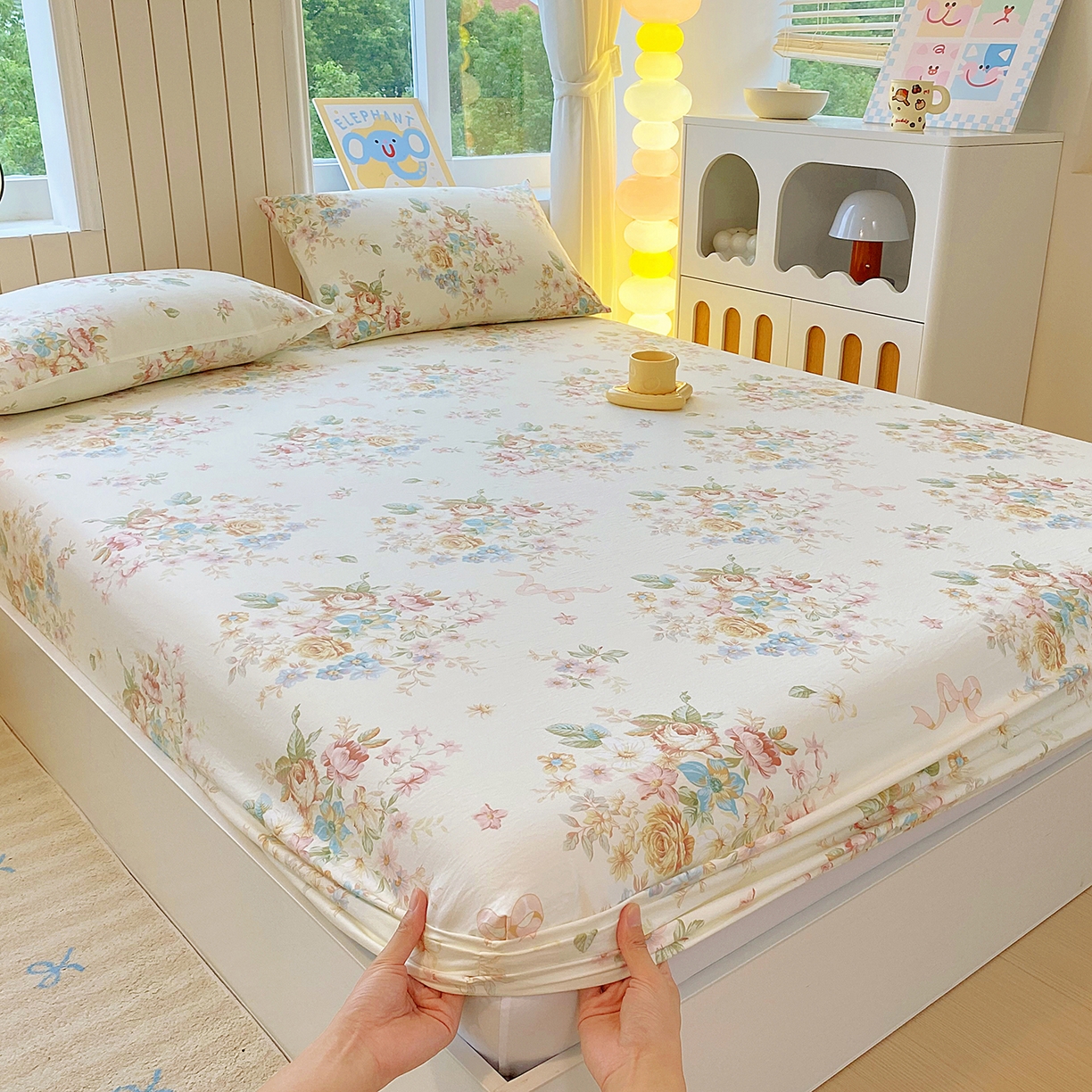 91家纺网 家纺一手货源 找家纺 悦织湾家纺 2026新款斜纹加厚水洗棉超细斜（加厚）木棉床笠-席梦思保护套 床笠-春和景明