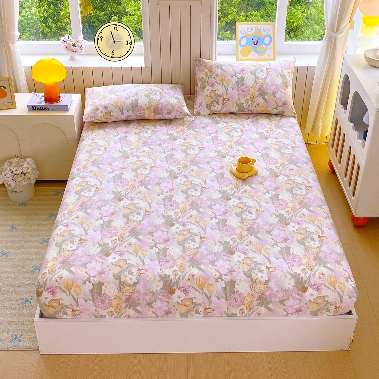 悦织湾家纺 2026新款斜纹加厚水洗棉超细斜（加厚）木棉床笠-席梦思保护套 床笠-莫奈油画