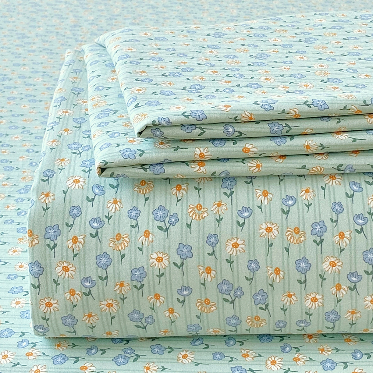 91家纺网 家纺一手货源 找家纺 悦织湾家纺 2026新款斜纹加厚水洗棉超细斜（加厚）木棉床笠-席梦思保护套 床笠-雏菊浅绿