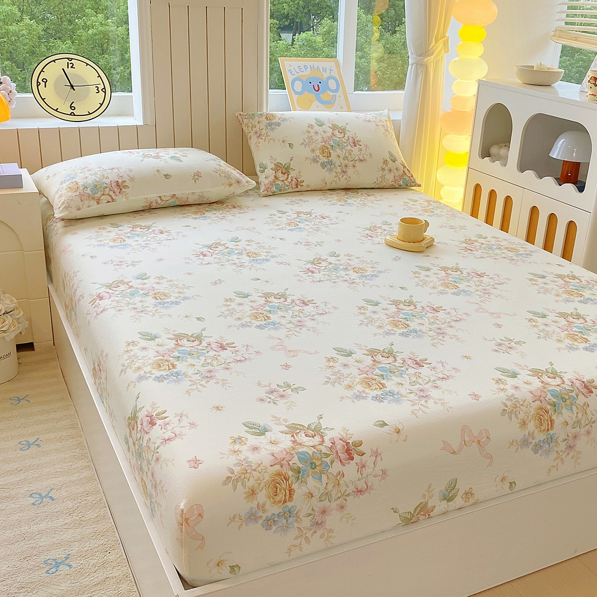 91家纺网 家纺一手货源 找家纺 悦织湾家纺 2026新款斜纹加厚水洗棉超细斜（加厚）木棉床笠-席梦思保护套 床笠-春和景明